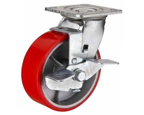 Колесо большегрузное поворотное SCpb 55 125 мм полиуретановое с тормозом (F) 1003214