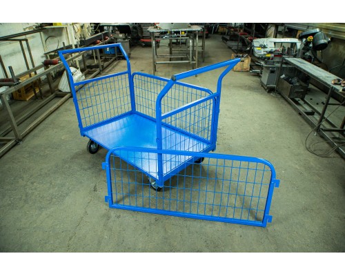 Тележка платформенная TOR ТП-3С (700х1200) с бортами из сетки и двумя ручками (колеса 160 мм) 1012415